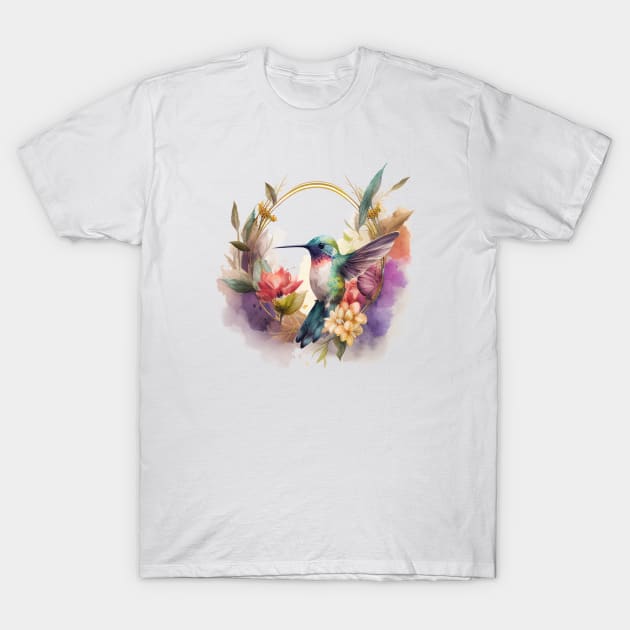 Hummingbird Floral T-Shirt by Mixtgifts